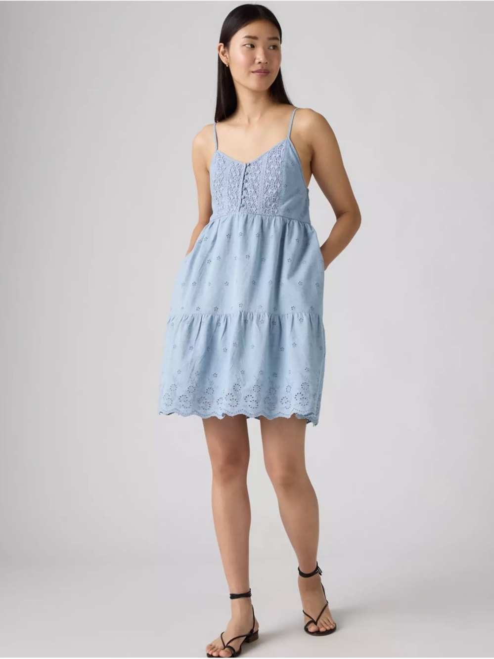Levi’s Cora mini dress Light Blue Eyelet Tiered size Xl